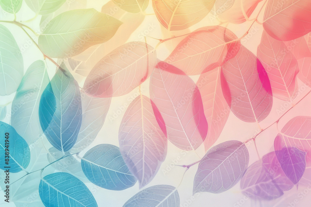 Soft pastel rainbow leaves background with vibrant, colorful foliage Soft pastel rainbow leaves background with vibrant, colorful foliage