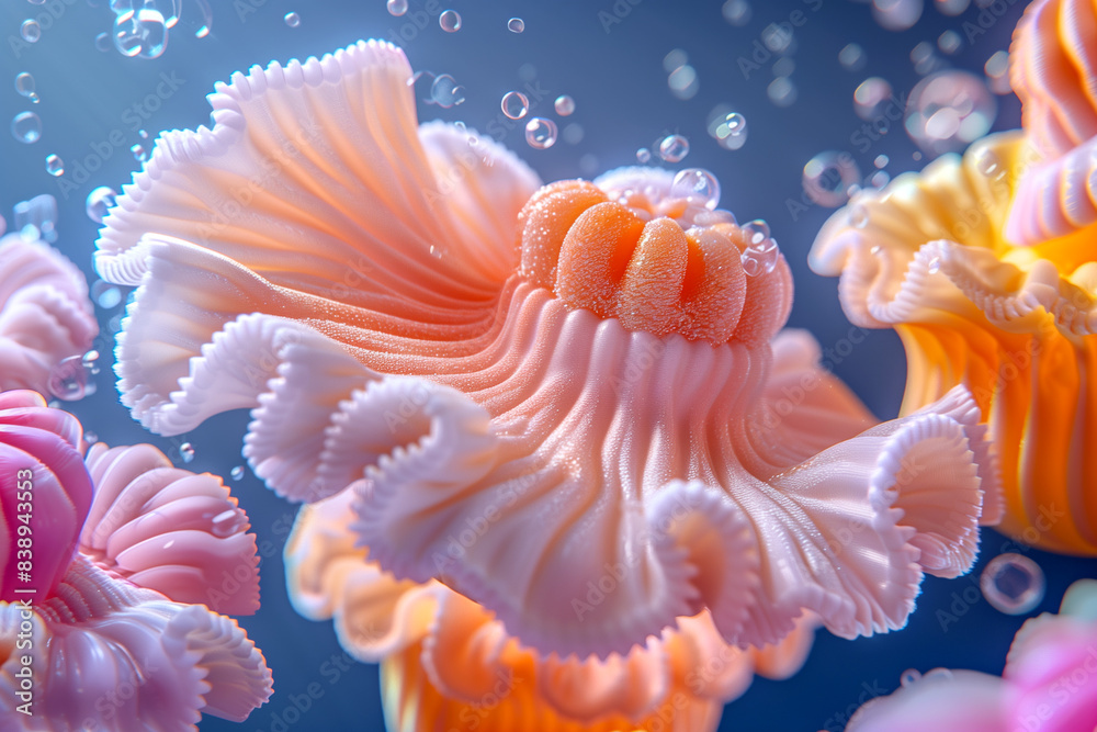 A colorful flower with a pink center and white petals. The flower is surrounded by bubbles, giving it a playful and whimsical appearance A colorful flower with a pink center and white petals. The flower is surrounded by bubbles, giving it a playful and whimsical appearance