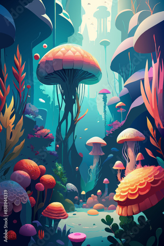 Enchanting Underwater Seascape with Vibrant Coral and Jellyfish