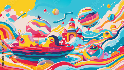 Vibrant Abstract Fantasy Landscape with Whimsical Shapes and Colors