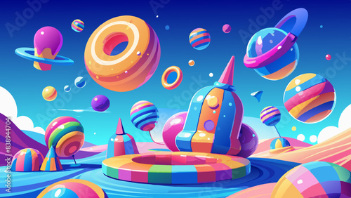 Vibrant Cosmic Landscape with Floating Planets and Stellar Rings