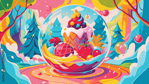 Colorful Fantasy Landscape with Dessert Snow Globe