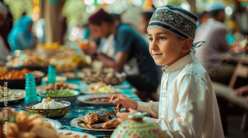 Ramadan dinner background illustration generated by ai