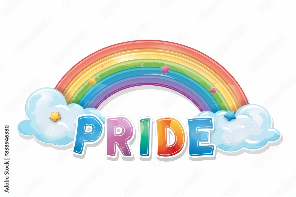 Bright Pride Rainbow with Puffy Clouds, Cheerful and Colorful LGBTQ+ Illustration Bright Pride Rainbow with Puffy Clouds, Cheerful and Colorful LGBTQ+ Illustration