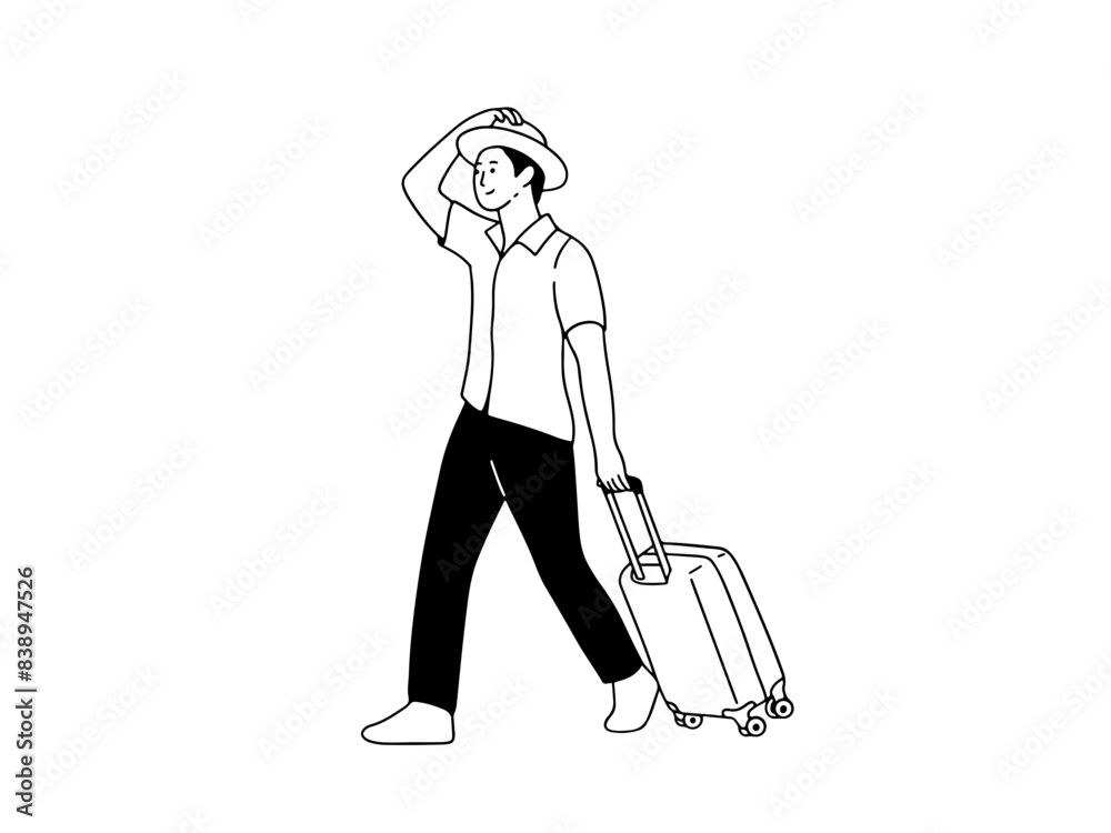 Man traveler carry a suitcase