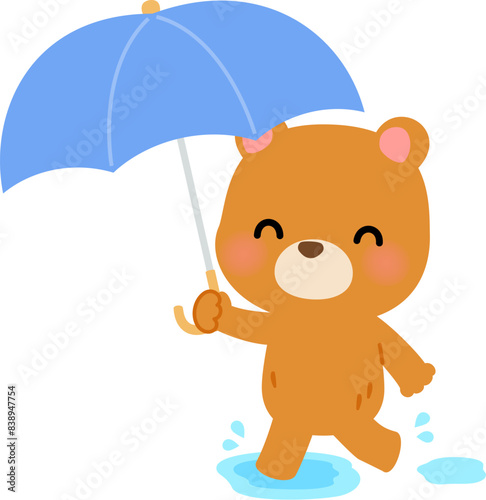 傘をさして歩くクマのキャラクター