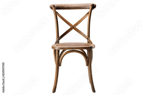 Sacred Seating: A Wooden Chair With Cross Back and Seat on a White or Clear Surface PNG Transparent Background..
