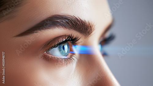Female eye with laser vision correction, ophthalmology.