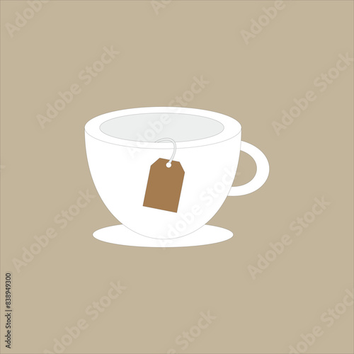 Glass cup with tea bag vector illustration. Breakfast drink