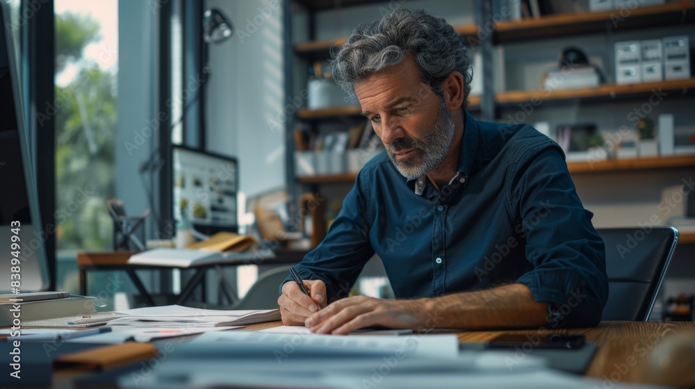 The man working at desk. The man working at desk.