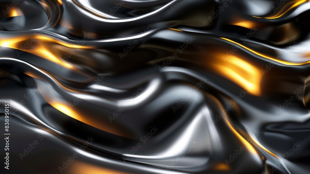 Abstract metallic waves with golden highlights, futuristic design Abstract metallic waves with golden highlights, futuristic design