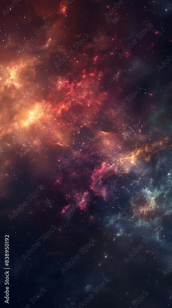 Fototapeta premium Colorful cosmic nebula in outer space, starry sky with vibrant clouds. Astronomy and deep space exploration concept