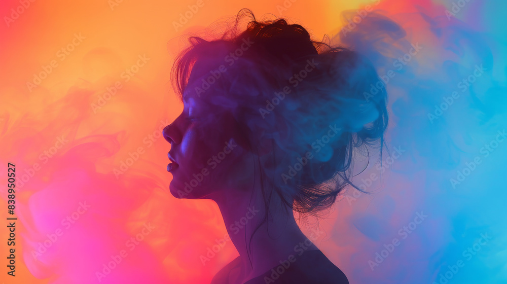 Silhouette of a woman in colorful smoky background, artistic concept Silhouette of a woman in colorful smoky background, artistic concept