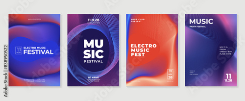 Music poster design background vector set. Electro Sound Cover template with vibrant perspective 3d geometric prism shape. Ideal design for social media, flyer, party, music festival, club.