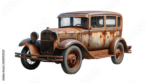 old rusty car isolated on the transparent background.