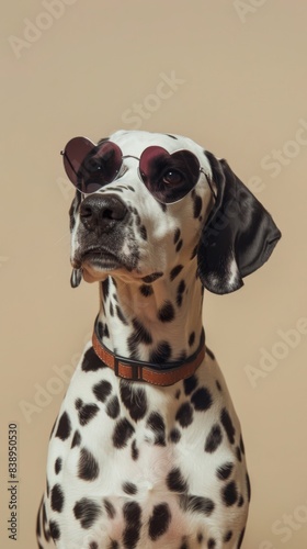 Dalmatian dog wearing heart-shaped sunglasses