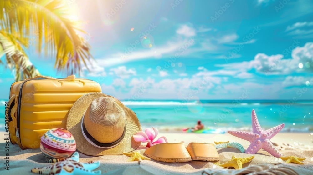 Obraz premium Summer holidays. Beach background Illustration generated by ai