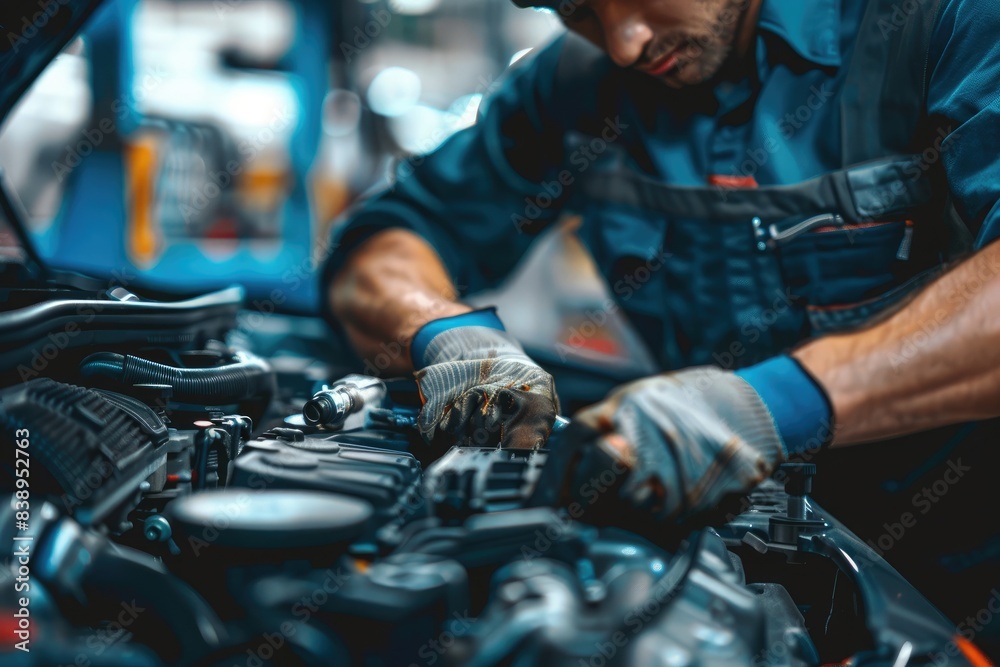 Close-up of a car repair service technician in a car repair station