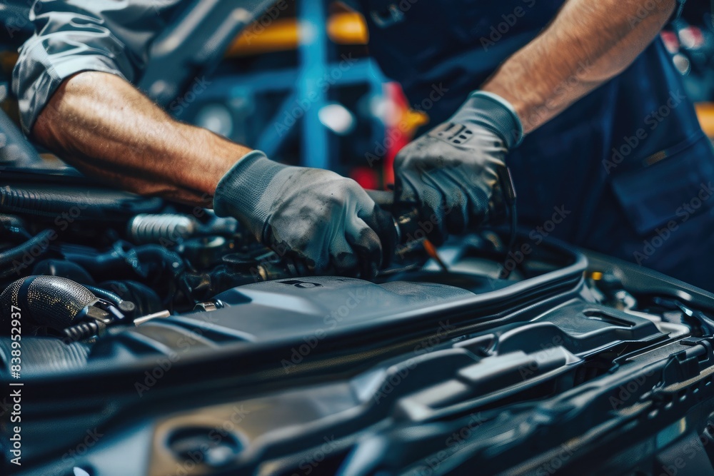 Close-up of a car repair service technician in a car repair station