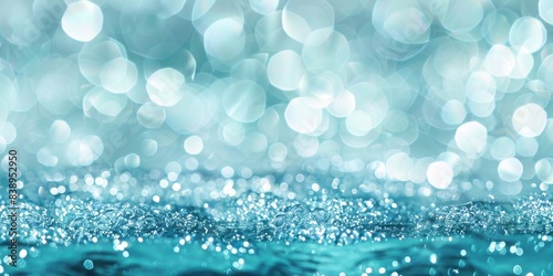 Sparkling water droplets creating a bokeh effect. Abstract blur light on clear water close up background.
