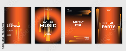 Music poster design background vector set. Electro Sound Cover template with vibrant perspective 3d geometric prism shape. Ideal design for social media, flyer, party, music festival, club.