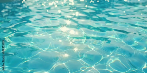 Clear water surface with the beautiful play of light and reflections.. Abstract blue color of a clear water close up. 