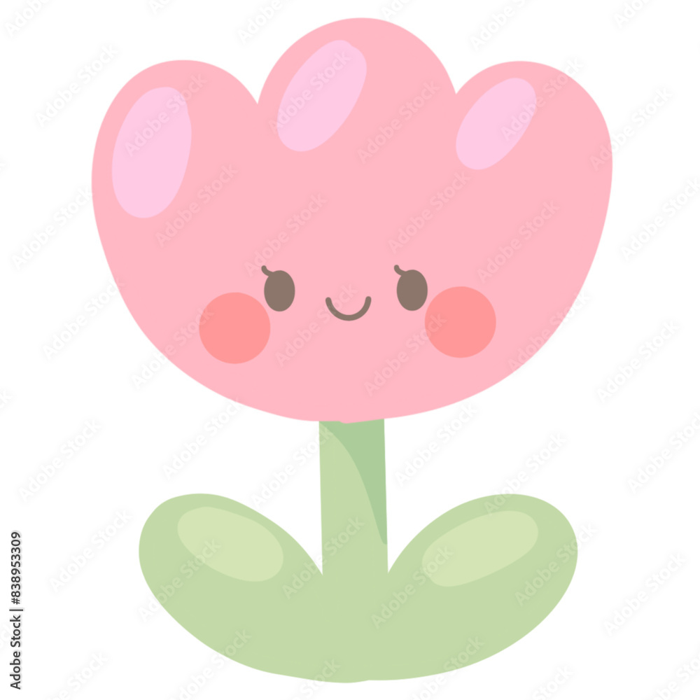 Illustration of Cute Smiling Pink Flower. Perfect for stickers, digital journalling, social media, invitation card, eco friendly designs.