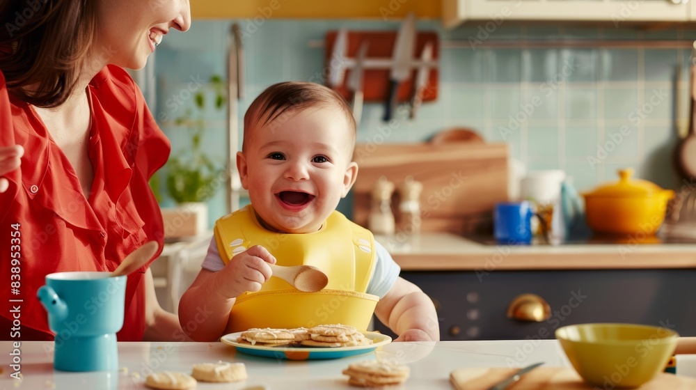 The baby eating pancakes The baby eating pancakes