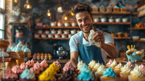 The Man Decorating Cupcakes photo