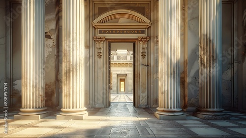 Majestic entrance framed by ornate columns, captured with HD clarity on a neutral background.