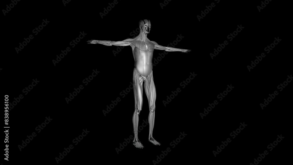 Anatomy of muscular system in human body on black background Anatomy of muscular system in human body on black background
