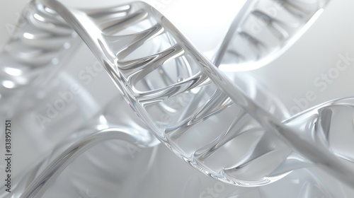 Close-up of a transparent DNA double helix. Scientific concept, genetics, biotechnology, and molecular biology background. photo