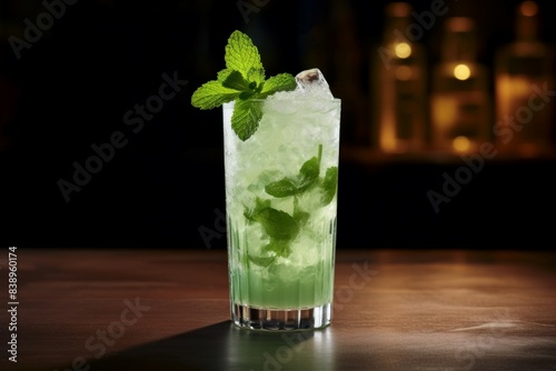 An invigorating mint cocktail, beautifully presented with crushed ice and fresh mint leaves