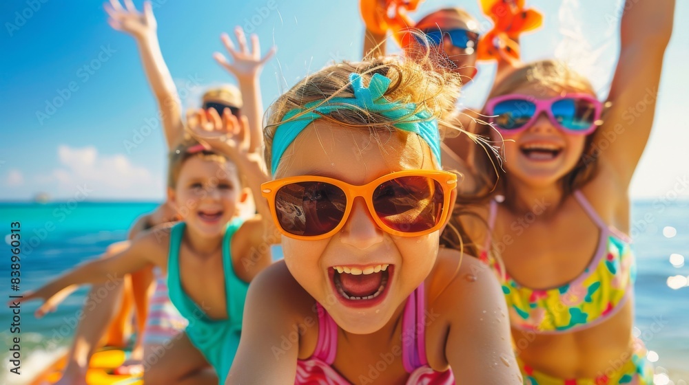 Summer holidays. Sea, beach, happy kids. Background illustration generated by ai. Summer holidays. Sea, beach, happy kids. Background illustration generated by ai.