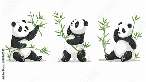 Cartoon illustration of panda yoga set of yoga poses  white background