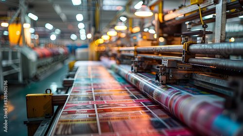 A large print shop utilizes a roll offset printing machine for the mass production of newspapers and magazines photo
