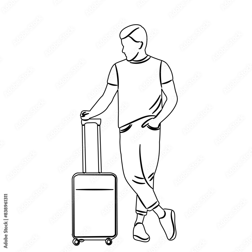 man with suitcase outline sketch vector man with suitcase outline sketch vector