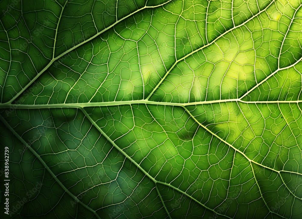 Close up of green leaf texture with veins on light background, macro photography Close up of green leaf texture with veins on light background, macro photography