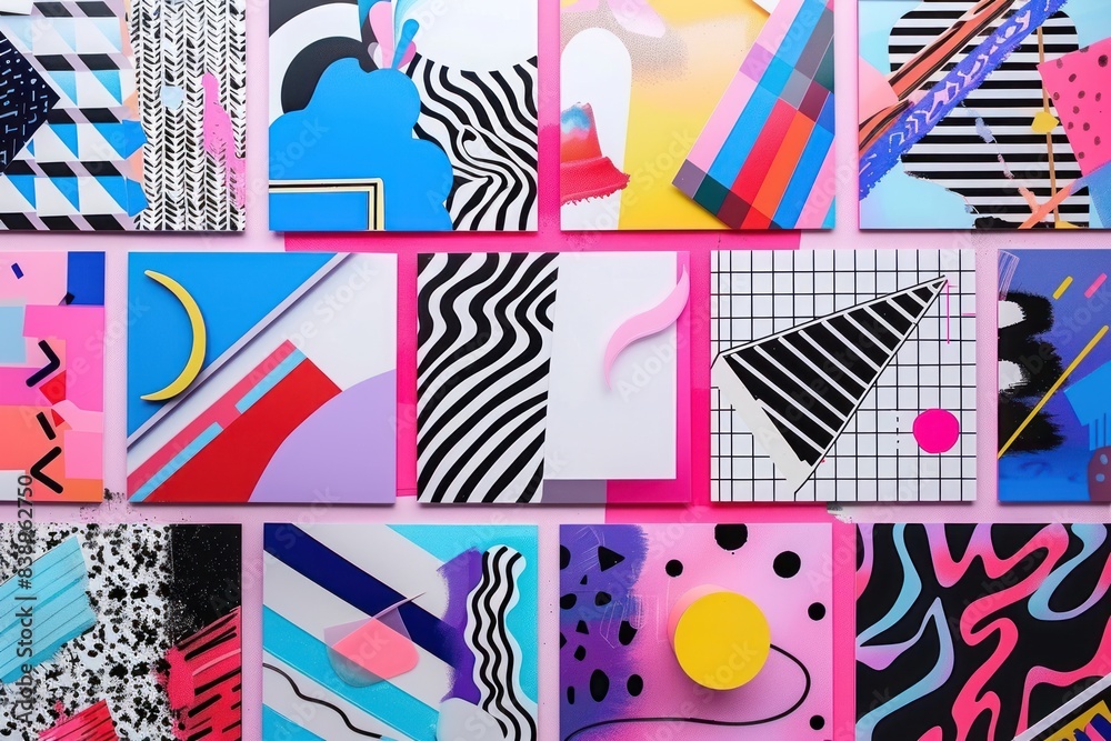 Collage of Abstract Geometric and Painted Art Pieces Collage of Abstract Geometric and Painted Art Pieces