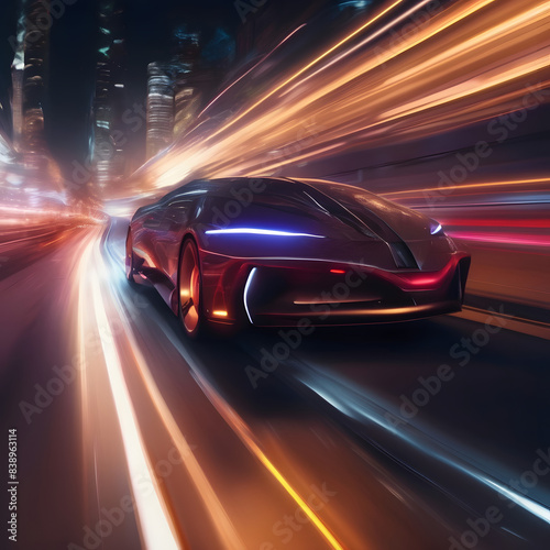 fast moving car in the dark night