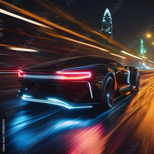 fast moving car in the dark night