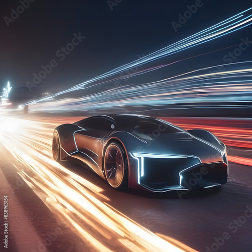 fast moving car in the dark night