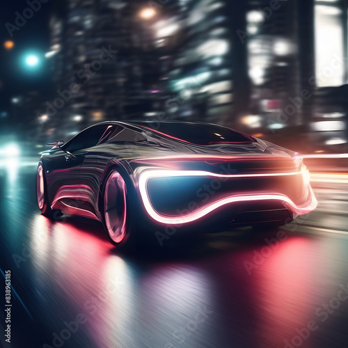 fast moving car in the dark night