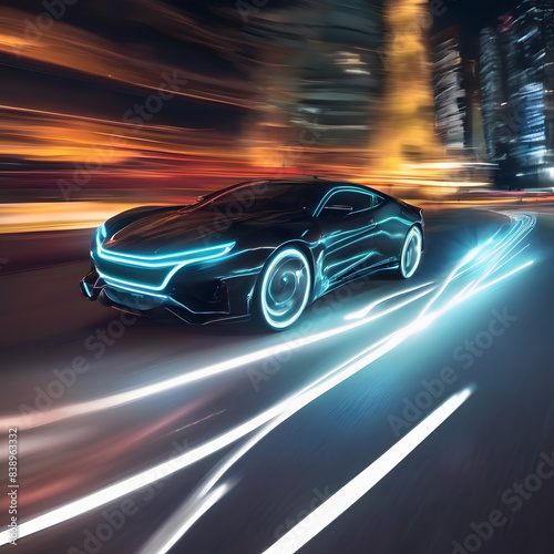 fast moving car in the dark night