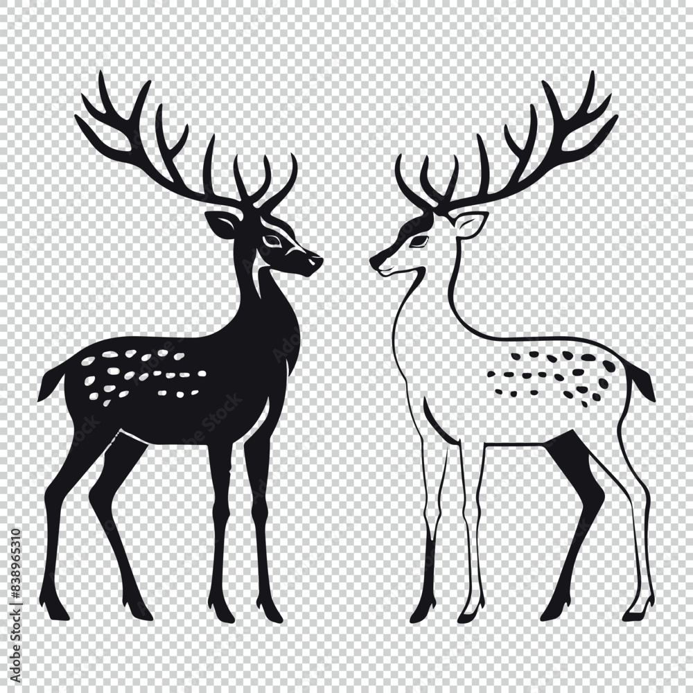 Simple deer designs, black vector illustrations on transparent background Simple deer designs, black vector illustrations on transparent background