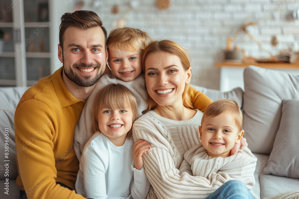 Happy Family Parents and Kids Enjoying Time Together on Home Couch Happy Family Parents and Kids Enjoying Time Together on Home Couch