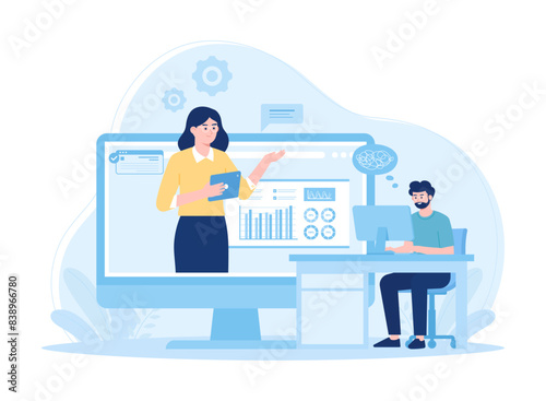 Customer service and online services website analysts concept flat illustration