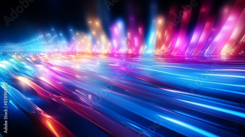Colorful vertical light trails, vibrant blue, pink, and yellow, bokeh effect, dynamic and abstract