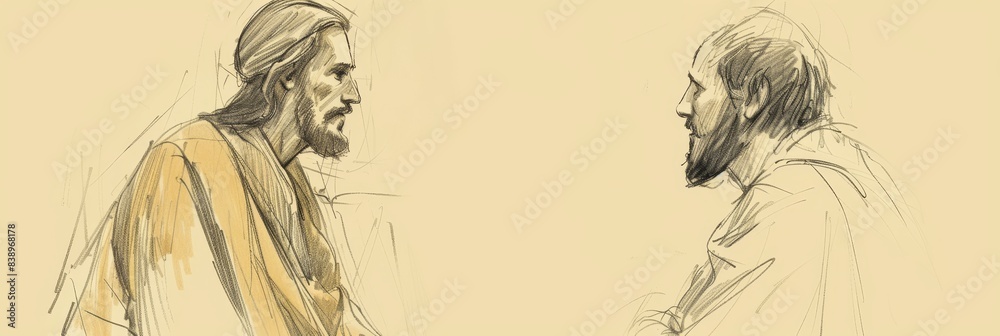 Jesus' Teaching on the Cost of Discipleship, Biblical Illustration of Commitment and Sacrifice, Ideal for Religious Banner,Christian banner Jesus' Teaching on the Cost of Discipleship, Biblical Illustration of Commitment and Sacrifice, Ideal for Religious Banner,Christian banner