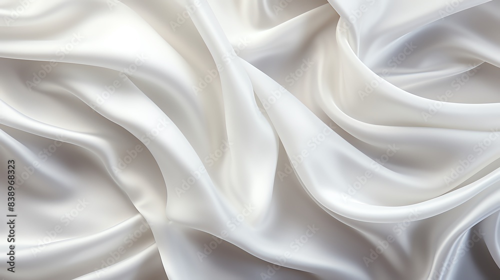 White silk fabric with soft wrinkles, smooth and shiny texture, elegant and luxurious, top view White silk fabric with soft wrinkles, smooth and shiny texture, elegant and luxurious, top view